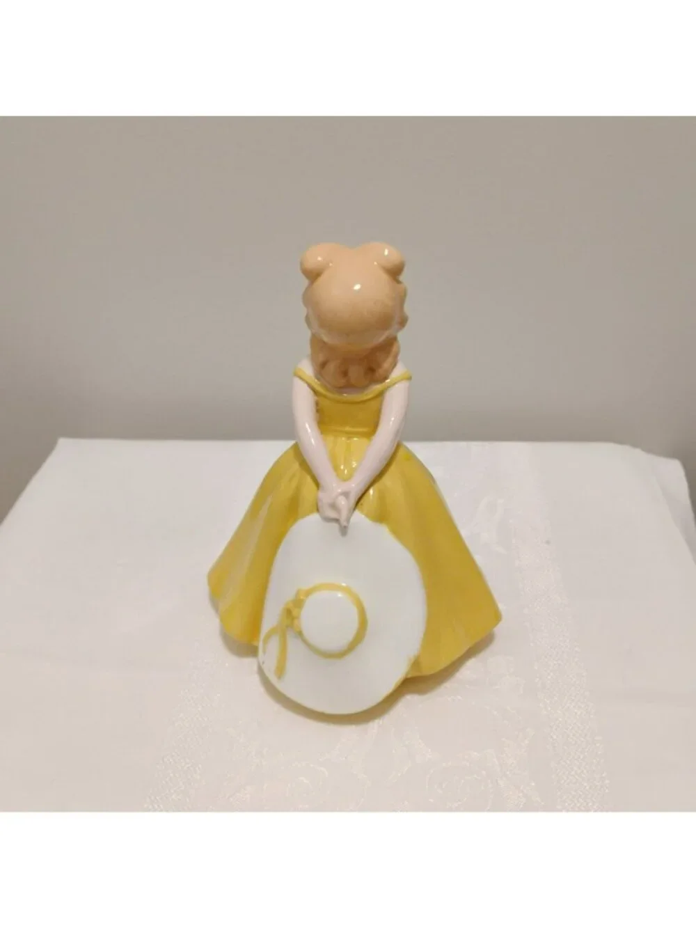 Vtg 1966 Ceramic Girl Figurine Yellow Ballgown Dress Sun Hat Hand Painted MCM